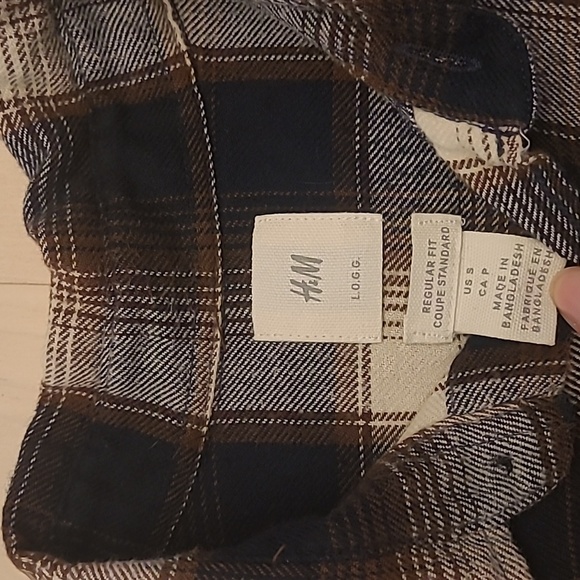 Like New H&M L.O.G.G Brown/Blue/Cream Plaid Flannel 100% Cotton - Picture 3 of 10